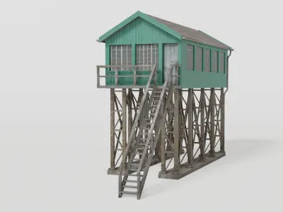 Green old gantry control tower Low-poly 3D model