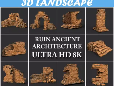 Low poly Ruin Medieval Construction 200604 B Low-poly 3D model