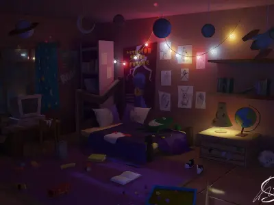cartoon Bedroom 3d  Low-poly 3D model