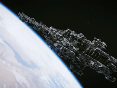 SpaceShip in Space Low-poly 3D model