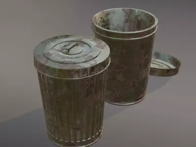 Rusty Metal Trash Can Low-poly 3D model