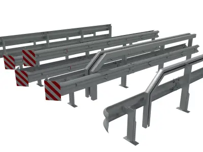 Road fence kit  Low-poly 3D model