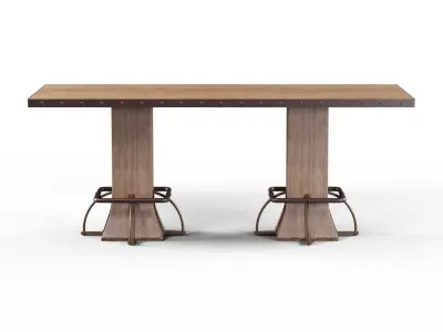 Loft Roxie Walnut Wood Brown Metal height Dining Set 3D model