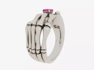 3D Detailed Skeleton Finger Ring with Bone Band 3D model