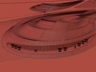 Sculpted Coastal Dune Landscape with Seafront Walkways 3D model