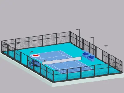Cartoon Simple Tennis Court Low-poly 3D model
