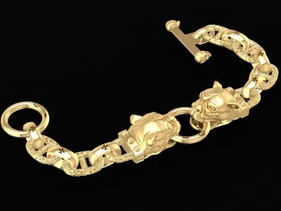 Men Pitbull Head Chain Bracelet 3D Model 1543 3D print model