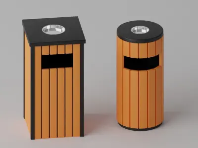 Wooden Trash Can Collection 3D model