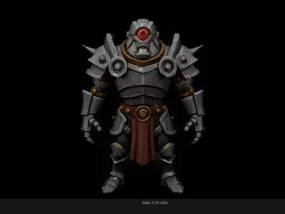 Low Poly Stylized Armored Golem - Fantasy Mech Warrior - PBR Low-poly 3D model
