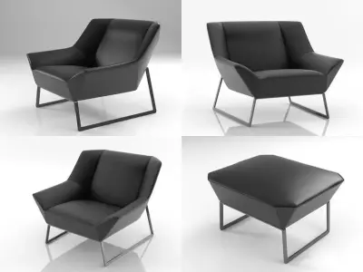 Tight four different chairs and footstool 3D model