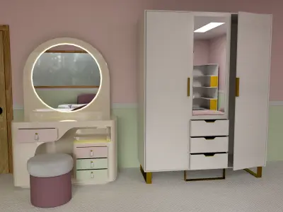 Bedroom Furniture Pink and Green Free low-poly 3D model