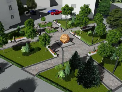 Urban environment with buildings and a square 3D model