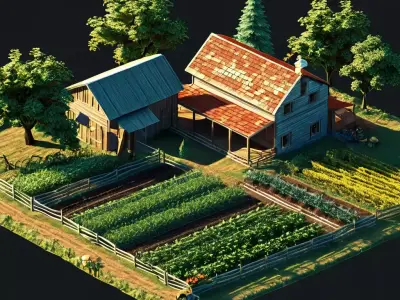 Low Poly Isometric Farm Scene Low-poly 3D model