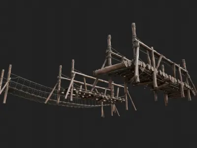 medieval wooden bridges with 8k pbr textures  Low-poly 3D model