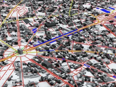Paris Railway System Road Network Streets and Buildings 3D model