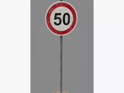 Road Sign 10 - Speed Limit - 50 Low-poly 3D model