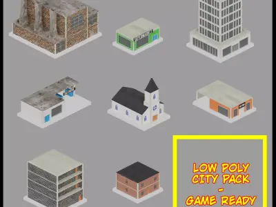 Low Poly City Pack Game Ready Buildings Low-poly 3D model