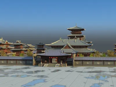 Ancient Chinese architecture Low-poly 3D model