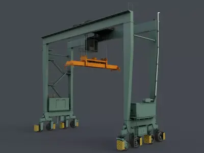 PBR Rubber Tyred Gantry Crane RTG V2 - Green Light Low-poly 3D model