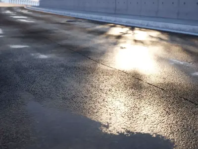 Wet damaged road texture 3D model