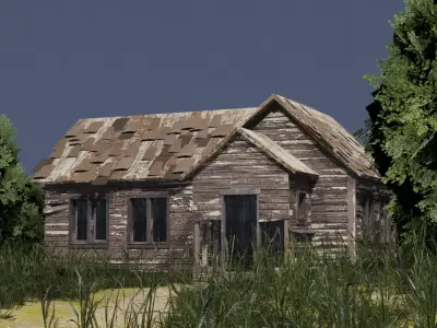 Abandoned Wooden House Game Ready PBR Textured 2K Low Poly Model Low-poly 3D model