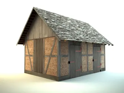 Barn wooden cottage with roof 3D model