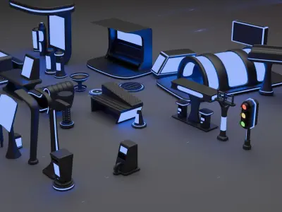 3D Pack Of Futuristic Street Assets 3D model