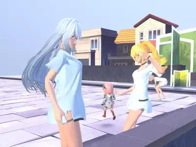 SCIFI GIRLS Cute Anime Crowds Pbr Fbx Animated 3D model