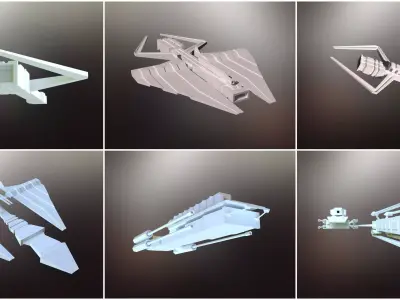 6 Sci-Fi War spaceships collection Low-poly 3D model