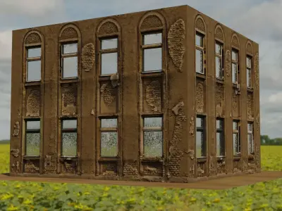 model 1 old building in middle of field Low-poly 3D model