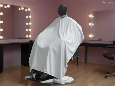  Hair Cutting Cape on Barber Chair with Mannequin 