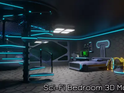 Sci-Fi Stylized Isometric Bedroom 3D model