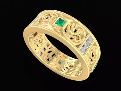 Elegant Filigree Band Ring with Square Stone Accents  2169 3D print model