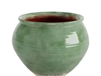 Handmade Terra Cotta Drum Vase in Green Crackle Glaze 3D model