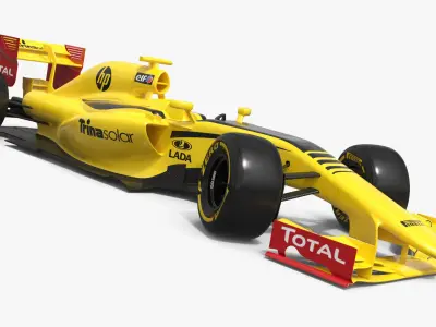  Yellow Formula One Car with Black Aero Trim Rigged for Cinema 4D 