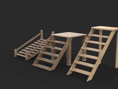 wooden Step Ladder 3D model