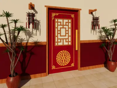 Chinese Door Low-poly 3D model