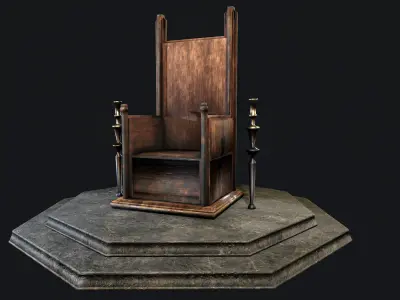 old wooden throne Low-poly