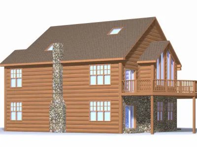Winter Log Cabin Exterior 3D model
