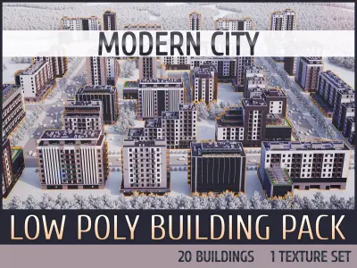 Low poly building pack Low-poly 3D model