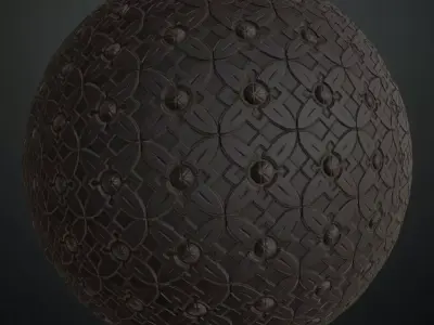 Classic Embossed Black Floral Ornament Relief PBR Seamless Texture
