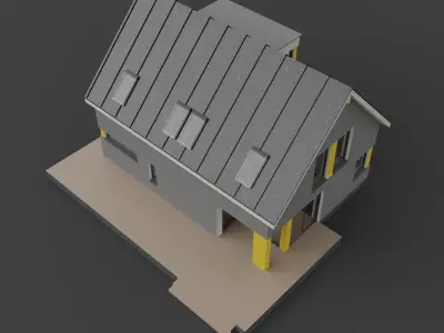 House with attic and interior walls M1 3D model