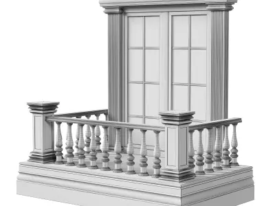 Classical Window Balcony with Marble Baluster Detailing  3D model