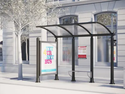 Bus stop with information board 3D model