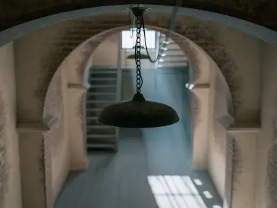 Old large room with a window and staircase Low-poly 3D model