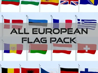 All European Flag Pack Low-poly 3D model