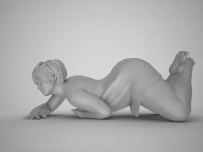 Woman Lying on Floor Bent Knees 3D print model