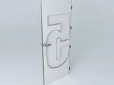 Wording 5 3D door very detail with glass  lock and hinger Free 3D model