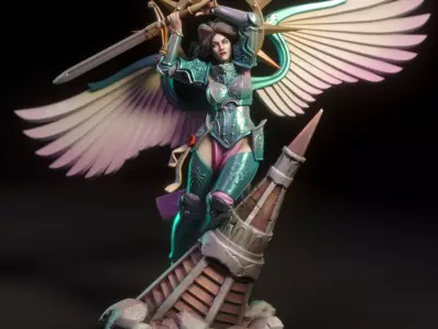 Celeste statue of woman holding sword 3D print model