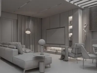Loft House Black  Ambient Interior Design 3D Scene 3D model